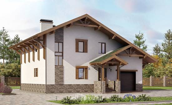 190-007-П Проект двухэтажного дома с мансардой, гараж, средний коттедж из кирпича Опочка | Проекты домов от House Expert