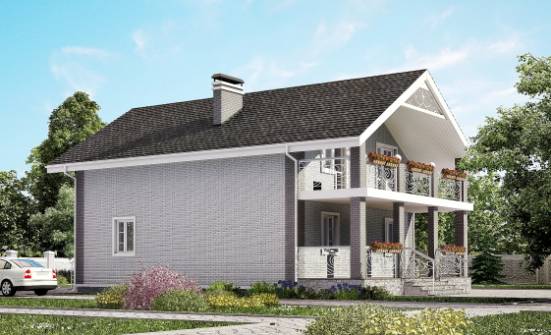 150-007-П Проект двухэтажного дома мансардой, небольшой коттедж из твинблока Псков | Проекты домов от House Expert