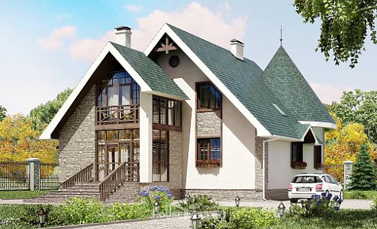 170-003-Л Проект двухэтажного дома мансардой, красивый домик из теплоблока Опочка | Проекты домов от House Expert