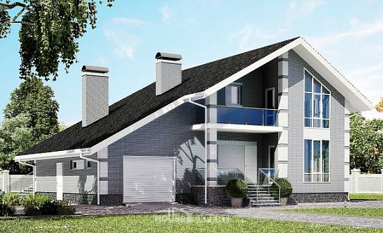 190-006-Л Проект двухэтажного дома с мансардным этажом и гаражом, современный домик из блока Великие Луки | Проекты домов от House Expert