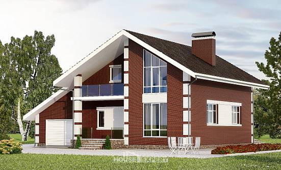 180-001-Л Проект двухэтажного дома с мансардой и гаражом, небольшой загородный дом из арболита Пыталово | Проекты домов от House Expert