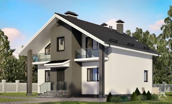 150-005-Л Проект двухэтажного дома с мансардой, современный домик из теплоблока Опочка | Проекты домов от House Expert
