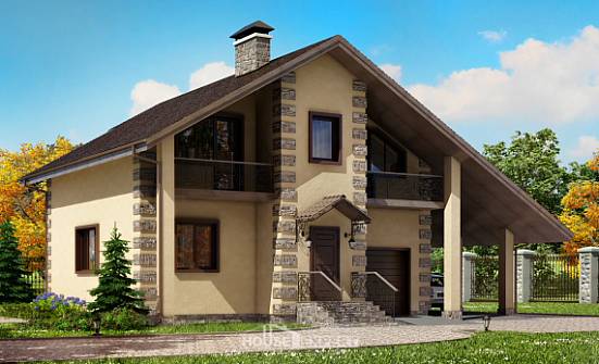 150-003-П Проект двухэтажного дома с мансардой, гараж, современный загородный дом из блока Невель | Проекты домов от House Expert