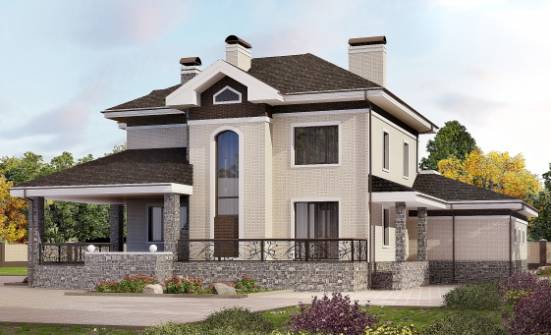 365-001-Л Проект трехэтажного дома и гаражом, просторный загородный дом из кирпича Опочка | Проекты домов от House Expert