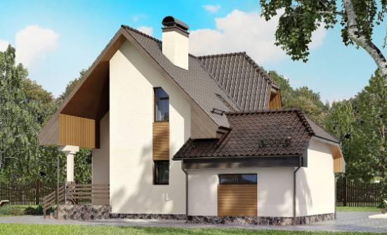 150-001-Л Проект двухэтажного дома мансардой, гараж, уютный коттедж из блока Опочка | Проекты домов от House Expert