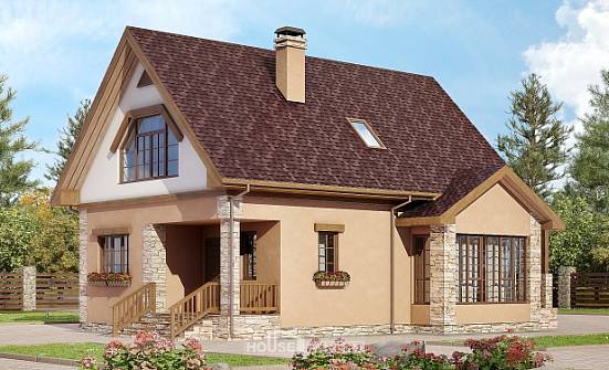 140-002-П Проект двухэтажного дома с мансардой, красивый коттедж из поризованных блоков Псков | Проекты домов от House Expert