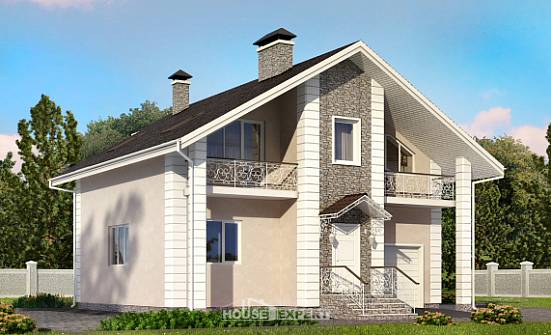 150-002-П Проект двухэтажного дома мансардой и гаражом, классический домик из пеноблока Опочка | Проекты домов от House Expert