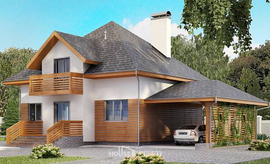 155-004-П Проект двухэтажного дома мансардный этаж и гаражом, недорогой домик из блока Пыталово | Проекты домов от House Expert