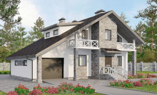 180-017-Л Проект двухэтажного дома с мансардой и гаражом, средний коттедж из твинблока Пыталово | Проекты домов от House Expert
