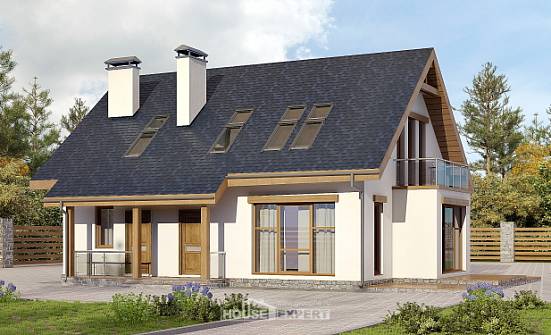 155-012-П Проект двухэтажного дома с мансардой, недорогой коттедж из бризолита Великие Луки | Проекты домов от House Expert