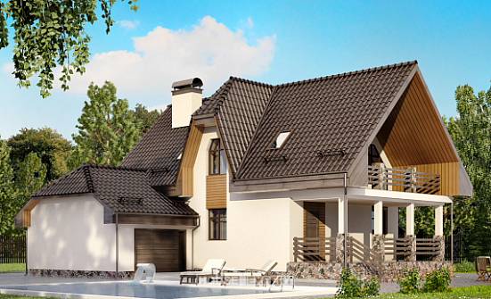 150-001-Л Проект двухэтажного дома мансардой, гараж, уютный коттедж из блока Опочка | Проекты домов от House Expert