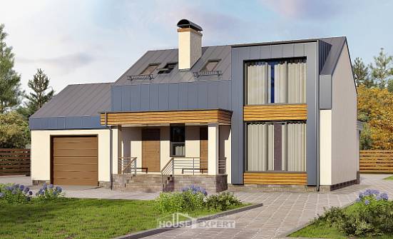 150-015-П Проект двухэтажного дома с мансардным этажом и гаражом, уютный дом из арболита Псков | Проекты домов от House Expert