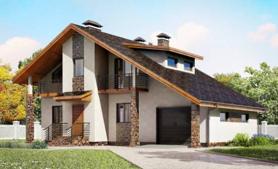 180-008-П Проект двухэтажного дома с мансардой, гараж, современный коттедж из арболита Невель | Проекты домов от House Expert