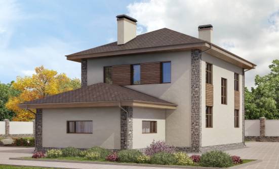 185-004-П Проект двухэтажного дома и гаражом, средний домик из газосиликатных блоков Опочка | Проекты домов от House Expert