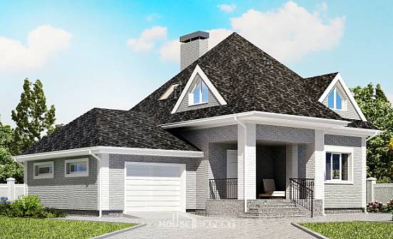 135-001-Л Проект двухэтажного дома мансардный этаж, гараж, бюджетный домик из кирпича Псков | Проекты домов от House Expert