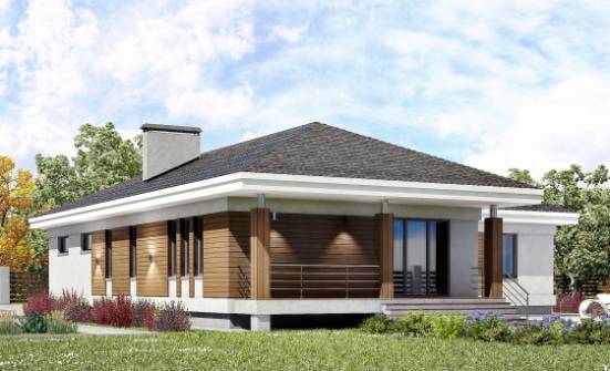 165-001-П Проект одноэтажного дома и гаражом, красивый домик из арболита Невель | Проекты одноэтажных домов от House Expert