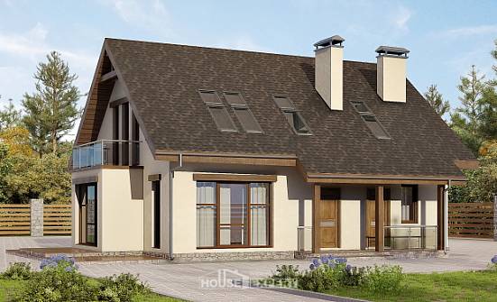 155-012-Л Проект двухэтажного дома с мансардой, доступный коттедж из арболита Невель | Проекты домов от House Expert