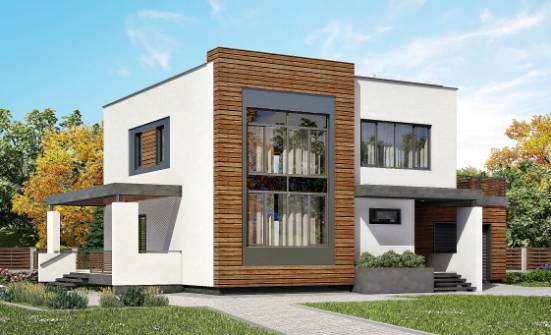 220-003-П Проект двухэтажного дома и гаражом, просторный коттедж из теплоблока Великие Луки | Проекты домов от House Expert