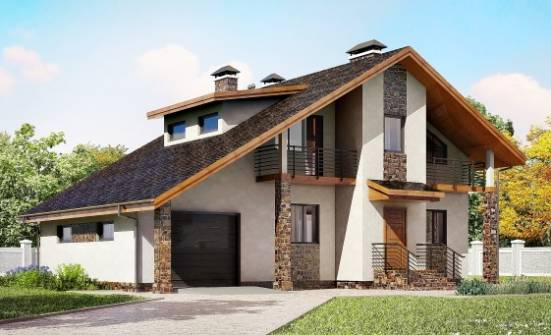 180-008-Л Проект двухэтажного дома мансардой, гараж, средний дом из теплоблока Псков | Проекты домов от House Expert