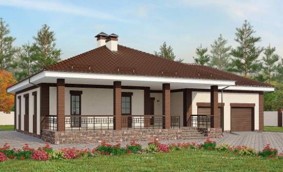 160-015-П Проект одноэтажного дома и гаражом, скромный домик из керамзитобетонных блоков Невель | Проекты домов от House Expert