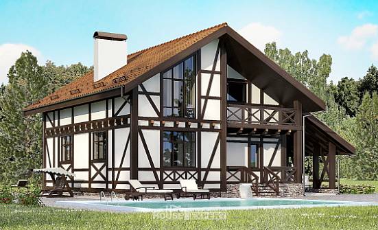 155-002-П Проект двухэтажного дома мансардный этаж и гаражом, бюджетный домик из блока Опочка | Проекты домов от House Expert