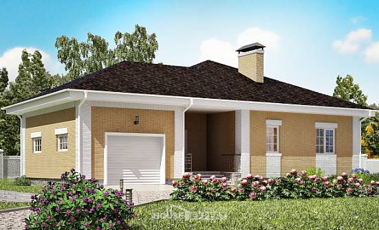 130-002-Л Проект одноэтажного дома и гаражом, простой коттедж из теплоблока Невель | Проекты домов от House Expert