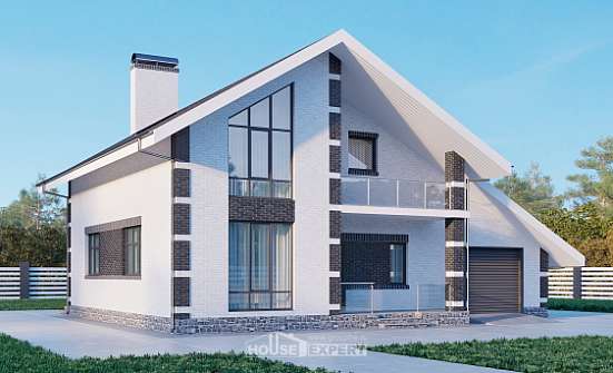 190-008-П Проект двухэтажного дома с мансардой и гаражом, уютный домик из пеноблока Пыталово | Проекты домов от House Expert