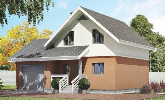 120-002-Л Проект двухэтажного дома мансардой, гараж, компактный коттедж из поризованных блоков Опочка | Проекты домов от House Expert