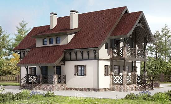 180-014-П Проект двухэтажного дома мансардный этаж, классический коттедж из газобетона Невель | Проекты домов от House Expert
