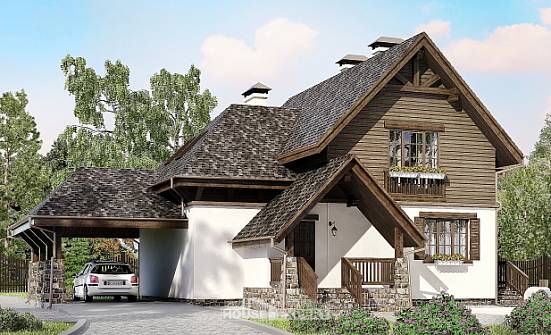 160-002-Л Проект двухэтажного дома мансардой и гаражом, небольшой загородный дом из арболита Псков | Проекты домов от House Expert
