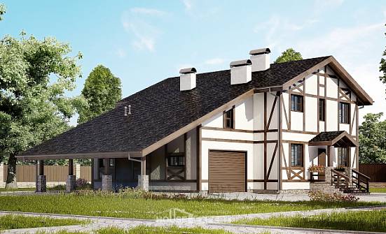 250-002-Л Проект двухэтажного дома мансардой и гаражом, классический дом из кирпича Невель | Проекты домов от House Expert