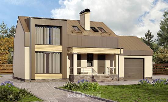 150-015-Л Проект двухэтажного дома с мансардным этажом, гараж, доступный коттедж из твинблока Великие Луки | Проекты домов от House Expert