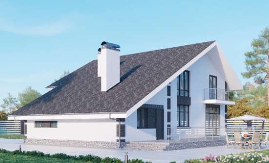 190-008-П Проект двухэтажного дома с мансардой и гаражом, уютный домик из пеноблока Пыталово | Проекты домов от House Expert