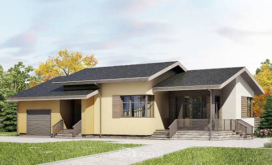 135-002-Л Проект одноэтажного дома, гараж, бюджетный домик из блока Пыталово | Проекты домов от House Expert