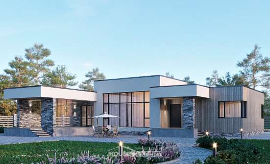 175-001-Л Проект одноэтажного дома, современный загородный дом из арболита Опочка | Проекты домов от House Expert