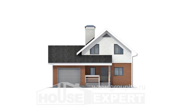 120-002-Л Проект двухэтажного дома мансардный этаж и гаражом, бюджетный домик из блока Великие Луки, House Expert