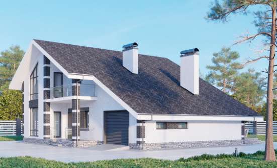 190-008-П Проект двухэтажного дома с мансардным этажом, гараж, классический загородный дом из бризолита Псков | Проекты домов от House Expert