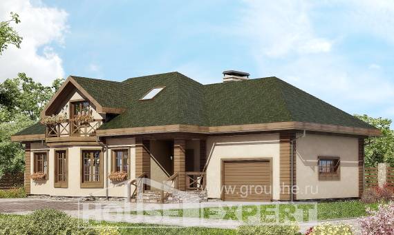 180-010-П Проект двухэтажного дома с мансардой и гаражом, красивый загородный дом из арболита Опочка, House Expert