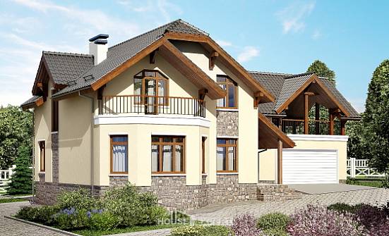 255-003-П Проект трехэтажного дома мансардой и гаражом, простой загородный дом из блока Псков | Проекты домов от House Expert