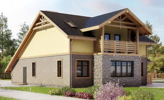 180-011-П Проект двухэтажного дома с мансардой, гараж, уютный домик из поризованных блоков, Невель