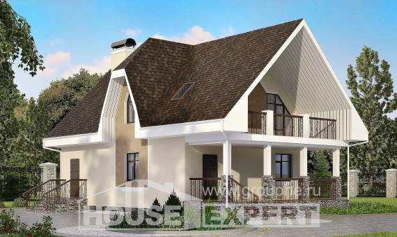 125-001-Л Проект двухэтажного дома с мансардным этажом, современный домик из газосиликатных блоков Псков, House Expert