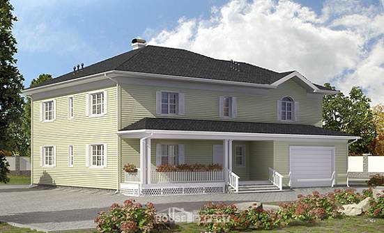 410-002-Л Проект двухэтажного дома и гаражом, классический коттедж из арболита Невель | Проекты домов от House Expert