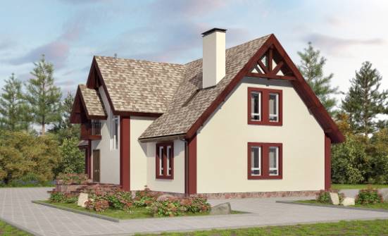 300-008-Л Проект двухэтажного дома мансардой, гараж, красивый домик из бризолита Псков | Проекты домов от House Expert