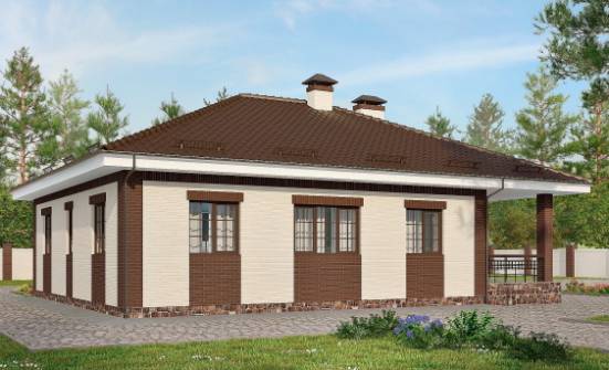 160-015-П Проект одноэтажного дома и гаражом, бюджетный загородный дом из блока Псков | Проекты одноэтажных домов от House Expert