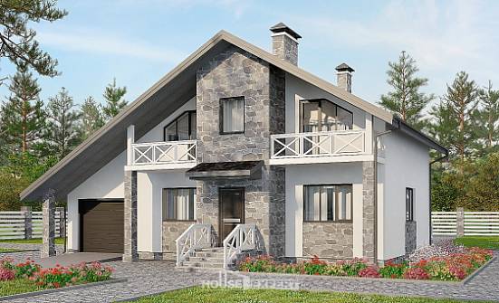 180-017-Л Проект двухэтажного дома мансардой и гаражом, уютный дом из бризолита Опочка | Проекты домов от House Expert