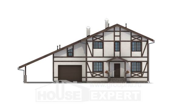 250-002-Л Проект двухэтажного дома мансардный этаж, гараж, красивый домик из кирпича Опочка, House Expert