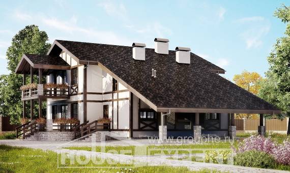 250-002-Л Проект двухэтажного дома мансардой и гаражом, простой коттедж из кирпича Опочка, House Expert