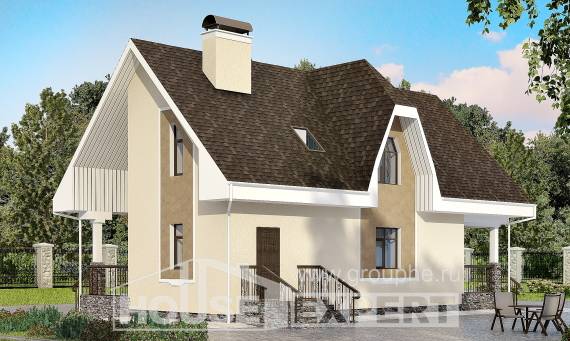125-001-Л Проект двухэтажного дома с мансардой, бюджетный коттедж из блока Невель, House Expert