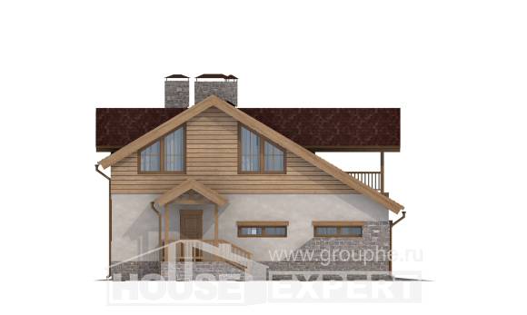 165-002-П Проект двухэтажного дома мансардный этаж и гаражом, бюджетный загородный дом из арболита Пыталово, House Expert