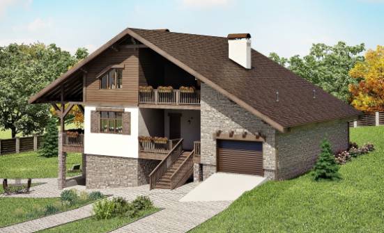 300-003-П Проект трехэтажного дома мансардой и гаражом, большой домик из кирпича, Опочка
